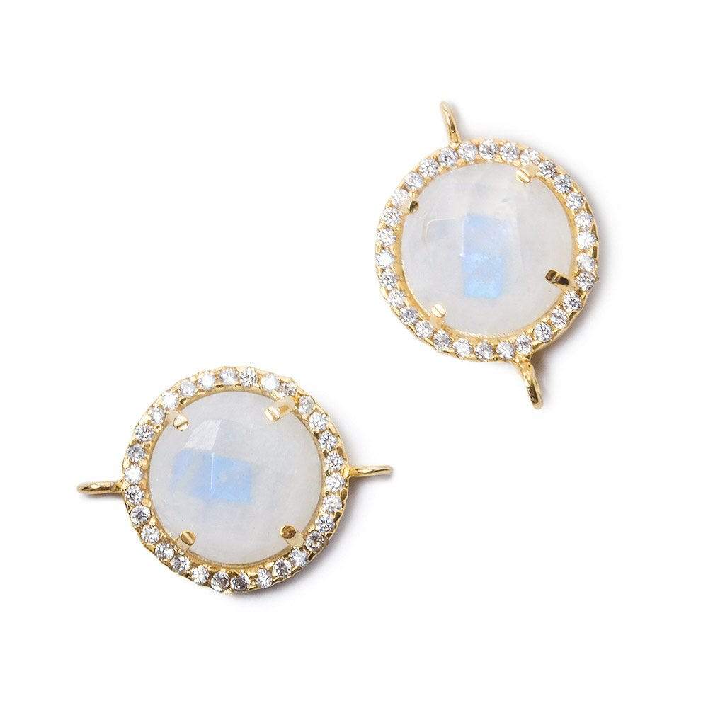 13mm Vermeil Bezel White CZ and Rainbow Moonstone Coin Connector 1 piece