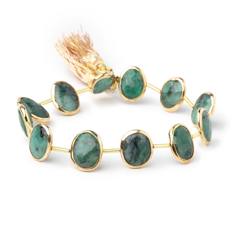 13x10mm Vermeil Bezel Emerald Faceted Nuggets 7 inch 12 Beads