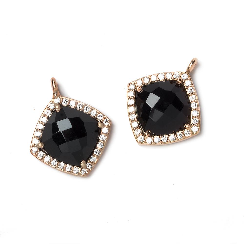 13x13mm Rose Gold Bezeled White CZ and Black Chalcedony Pillow Pendant 1 piece