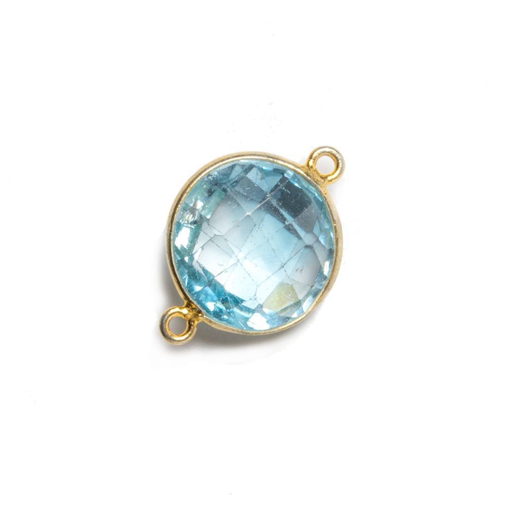 13x13mm Vermeil Bezeled Sky Blue Topaz faceted coin Connector 1 piece