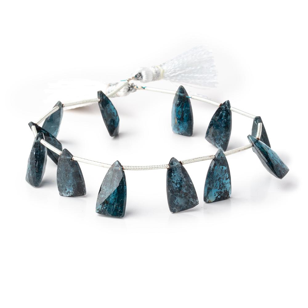 14-15mm Teal Moss Kyanite Pavilion Faceted Triangle Beads 6 inch 11 pieces