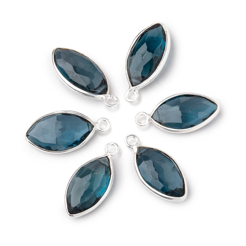 14-16mm .925 Silver Bezel London Blue Topaz Faceted Marquise Pendant 1 piece AAA