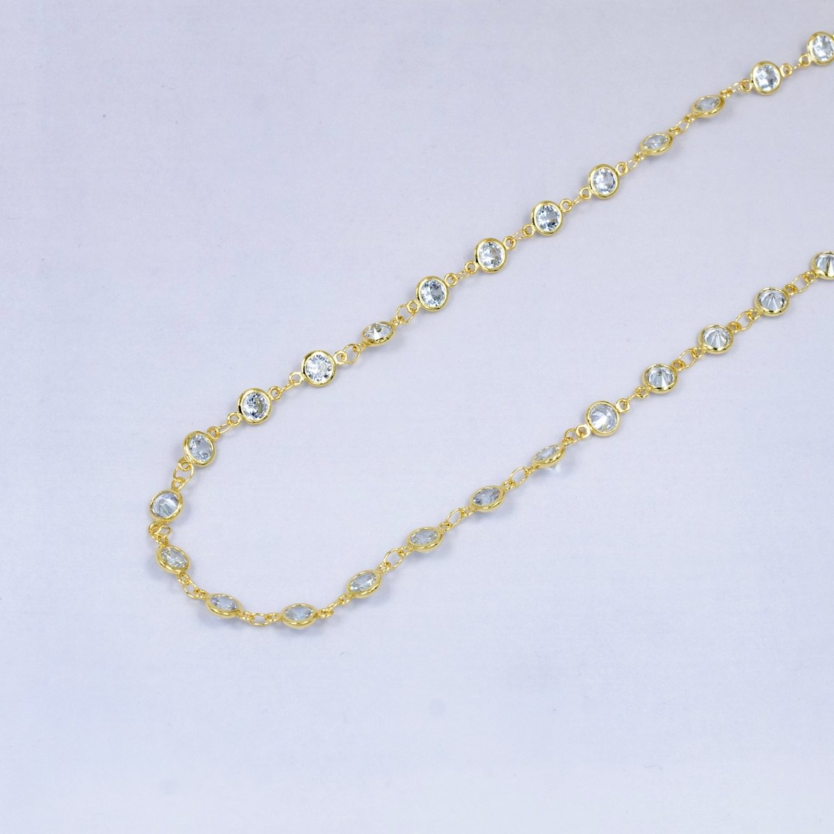 14K Gold Filled Clear CZ Round Bezel Unfinished Chain by Yard | Roll-1539