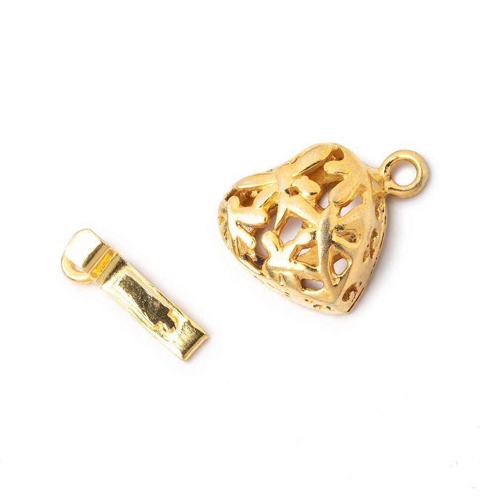 14mm 22kt Gold Plated Heart Shaped Box Clasp with Dragonfly Design 1 piece