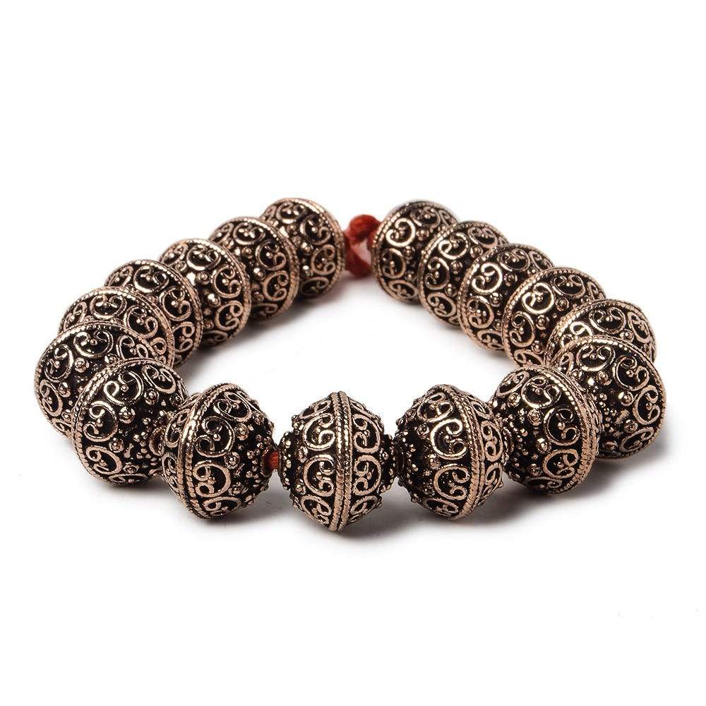 14x12.5mm Antiqued Copper Bali Design Rondelle 8 inch 16 Beads
