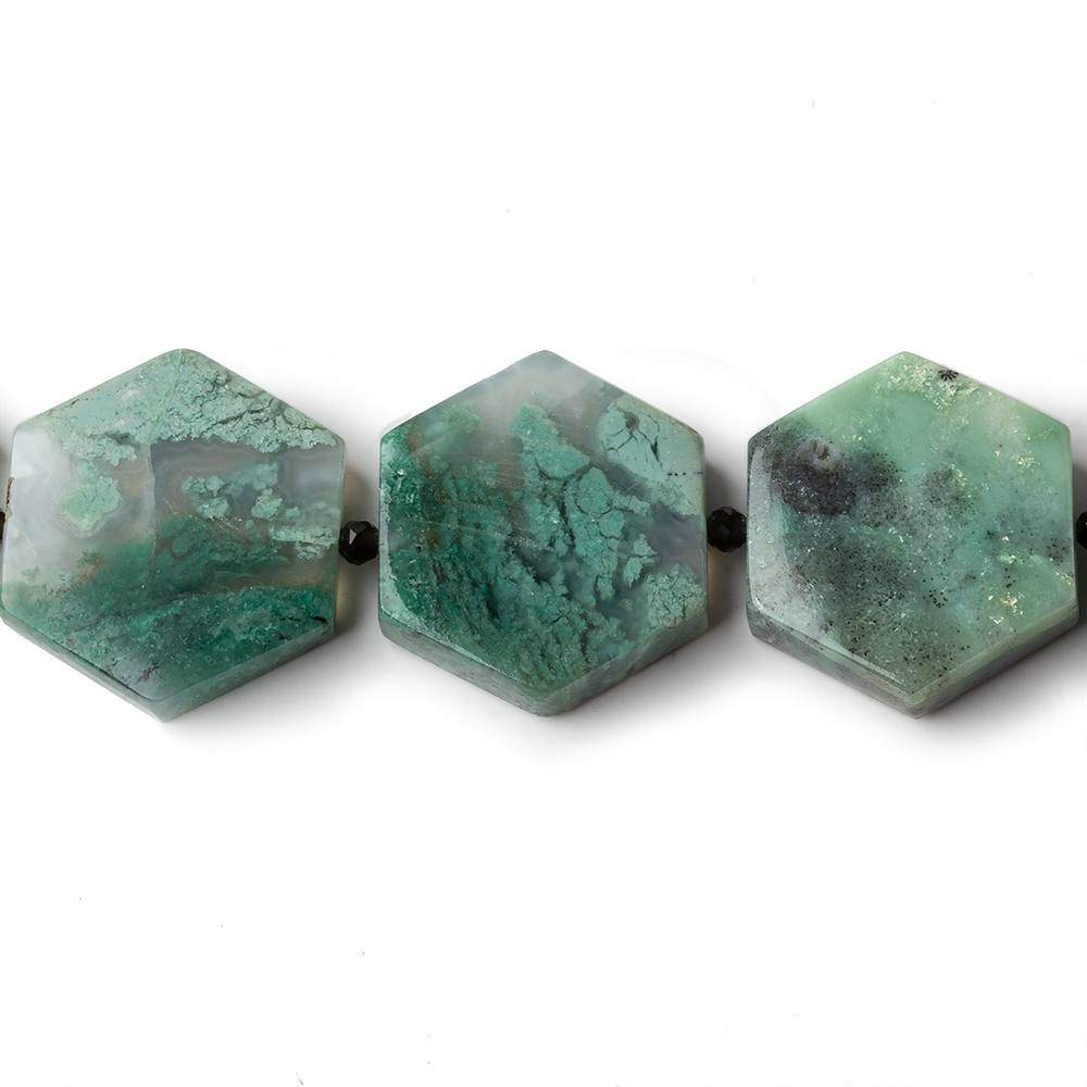 14x14-22x22mm Aqua Green Chalcedony plain hexagons 17 inch 23 beads