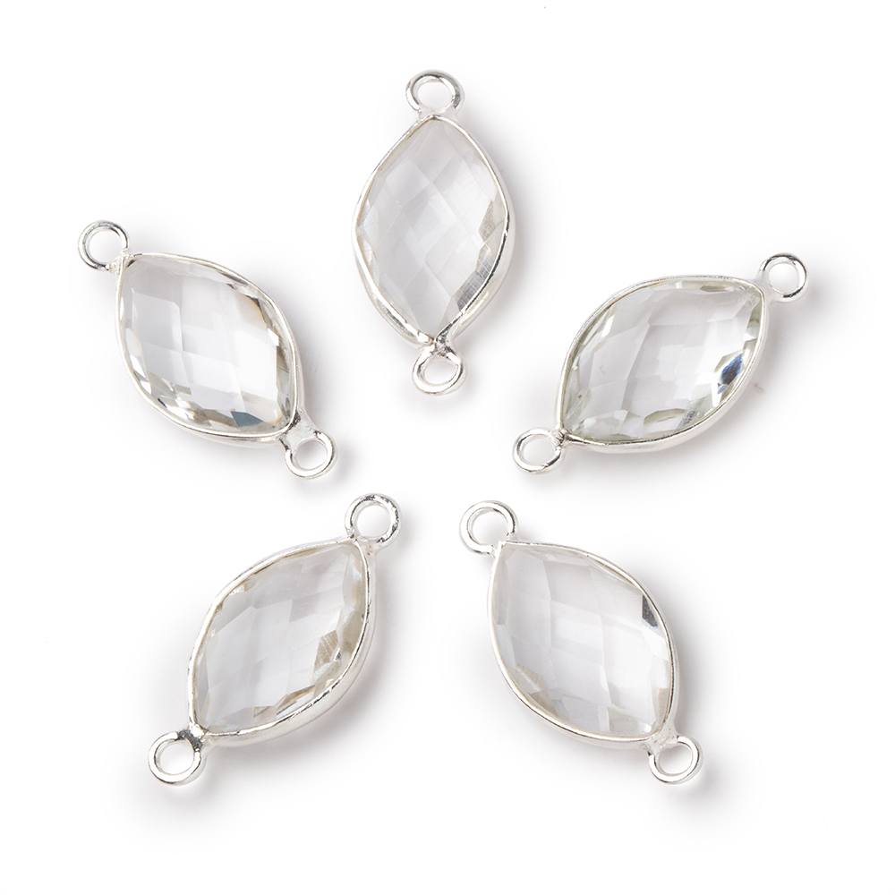 14x9mm Sterling Silver Bezel Crystal Quartz Faceted Marquise Connector 1 piece