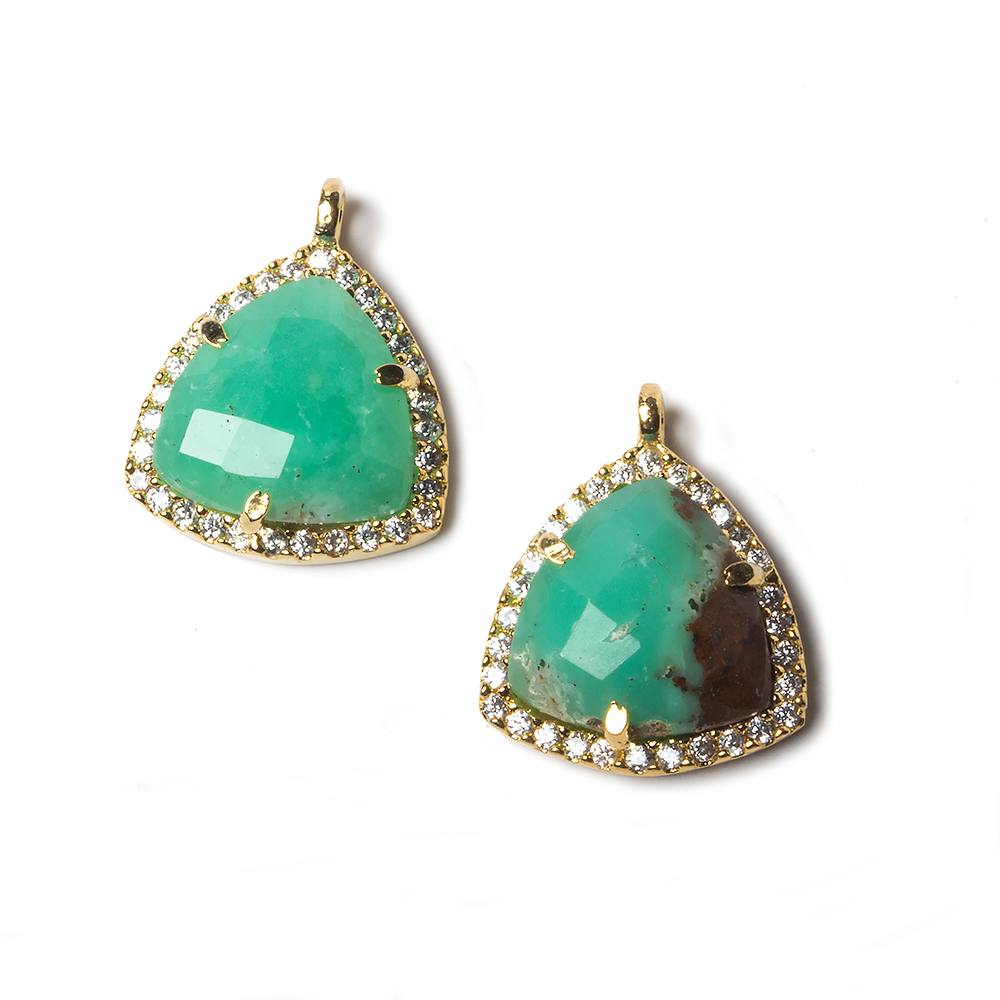 15.5mm Vermeil Bezel White CZ and Chrysoprase Triangle Pendant 1 piece