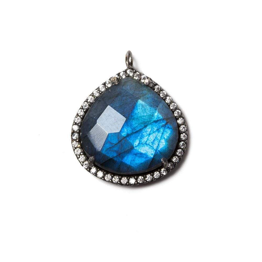 15mm Black Gold Bezel White Cubic Zirconia & Labradorite Heart Pendant 1 pc
