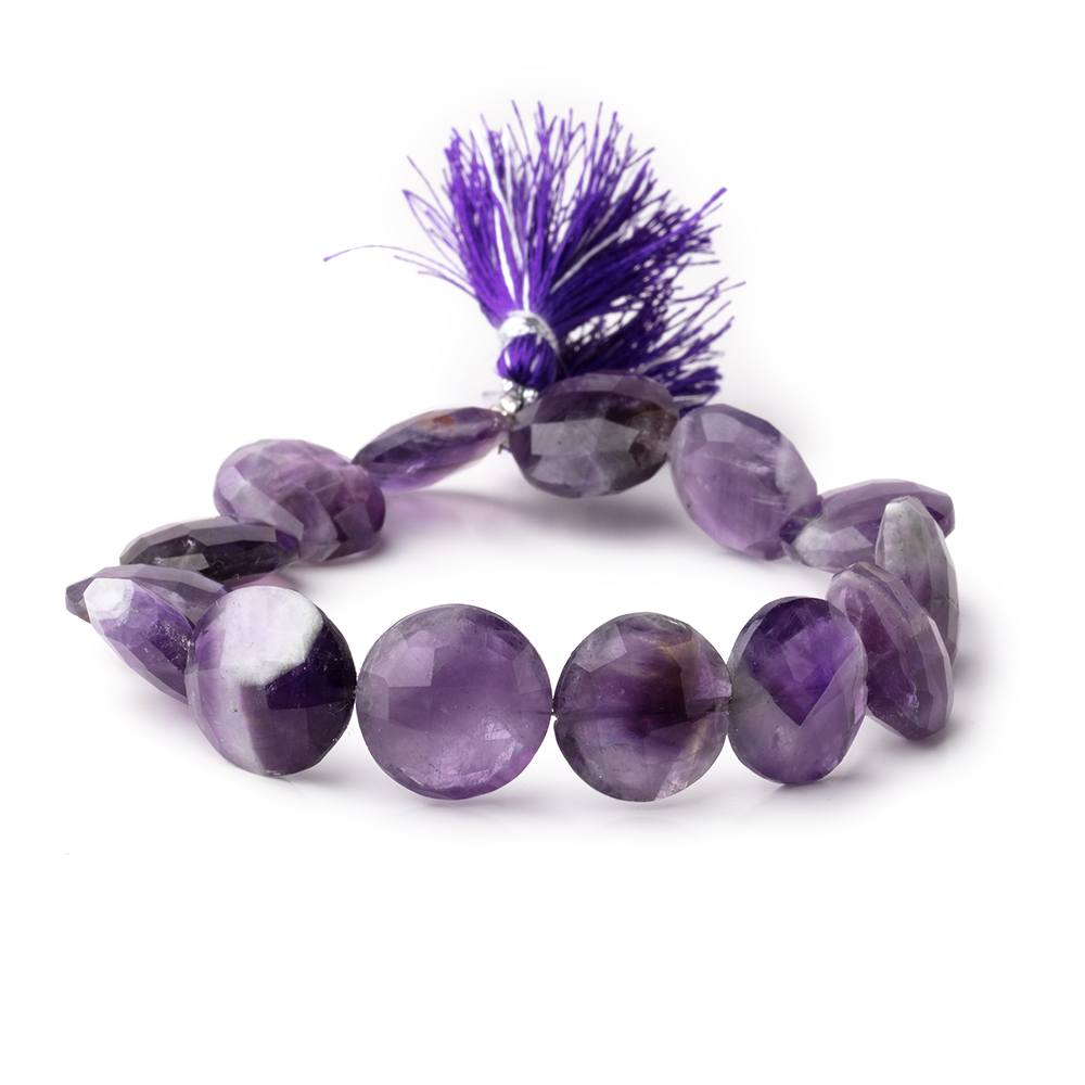 15mm Cape Amethyst Faceted Coin Beads 8 inch 13 pieces
