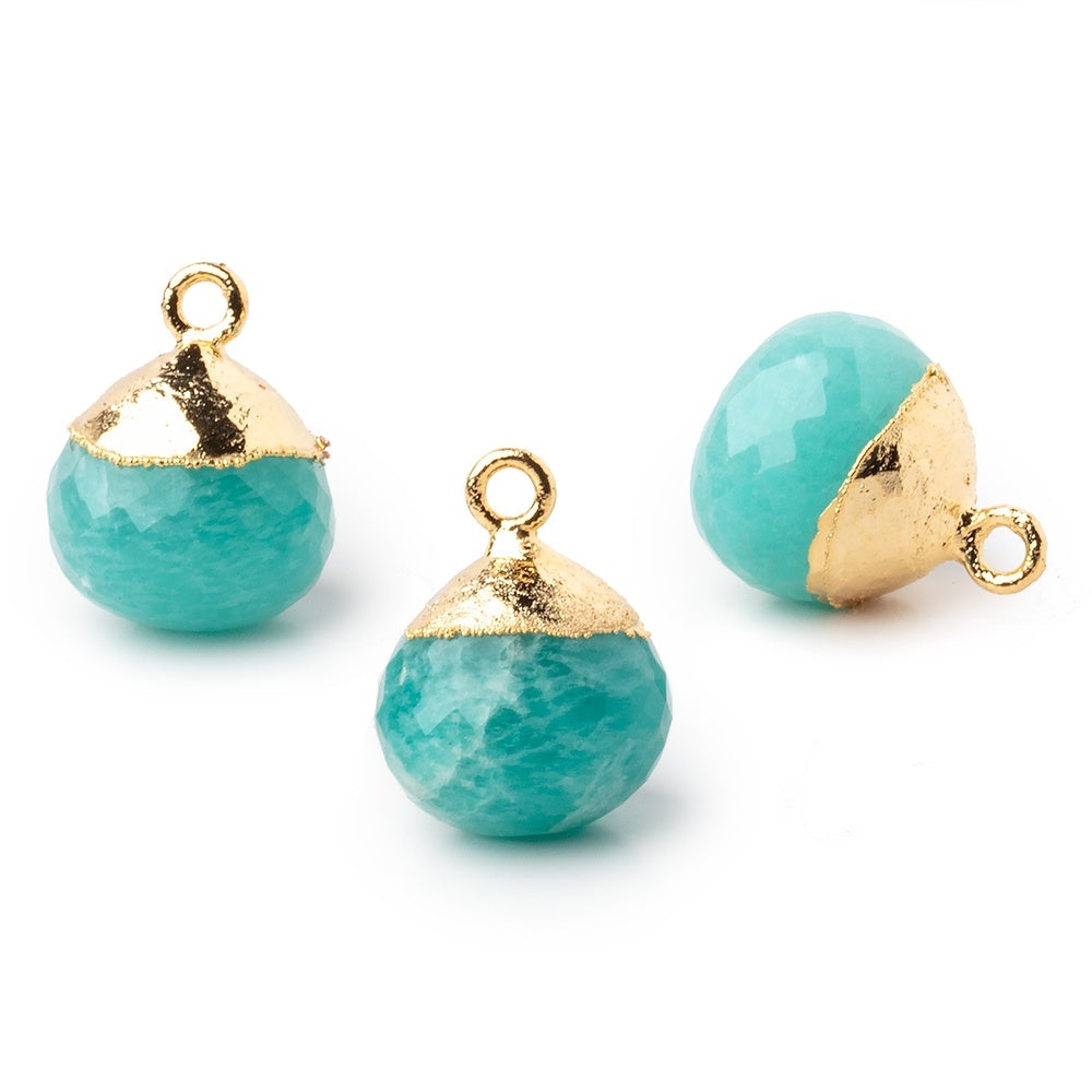15mm Gold Leafed Amazonite Faceted Candy Kiss Focal Bead 1 piece