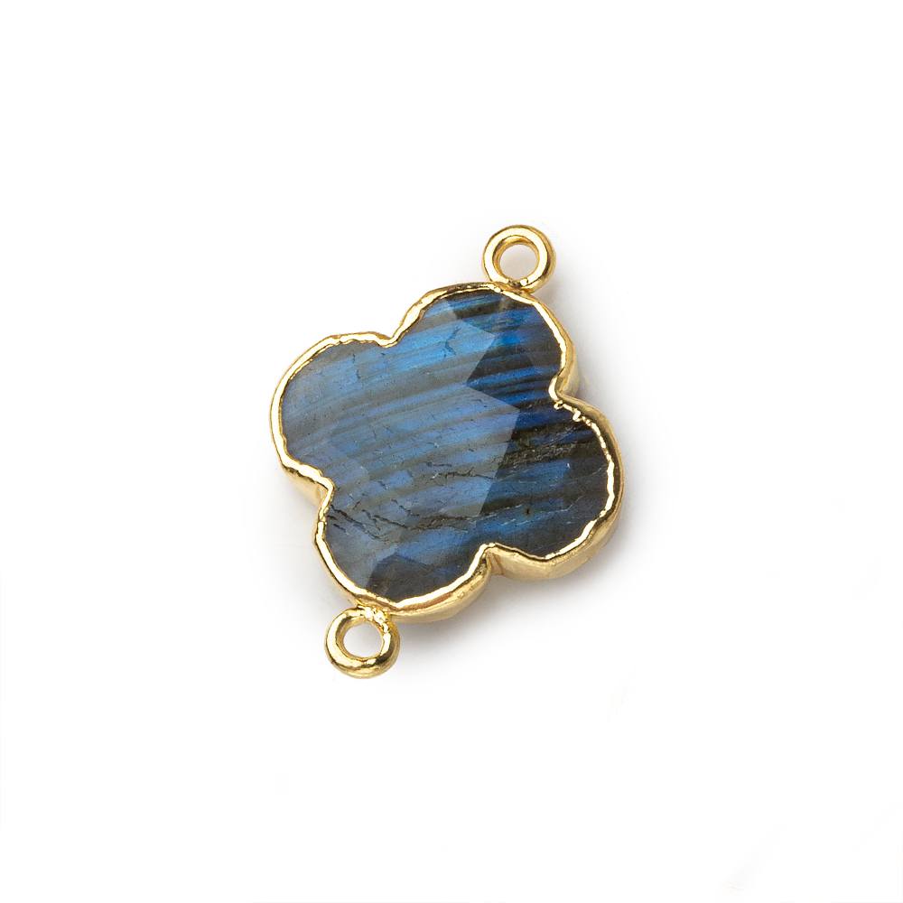 15mm Gold Leafed Labradorite Faceted Quatrafoil Focal Bead Connector sold as 1 piece