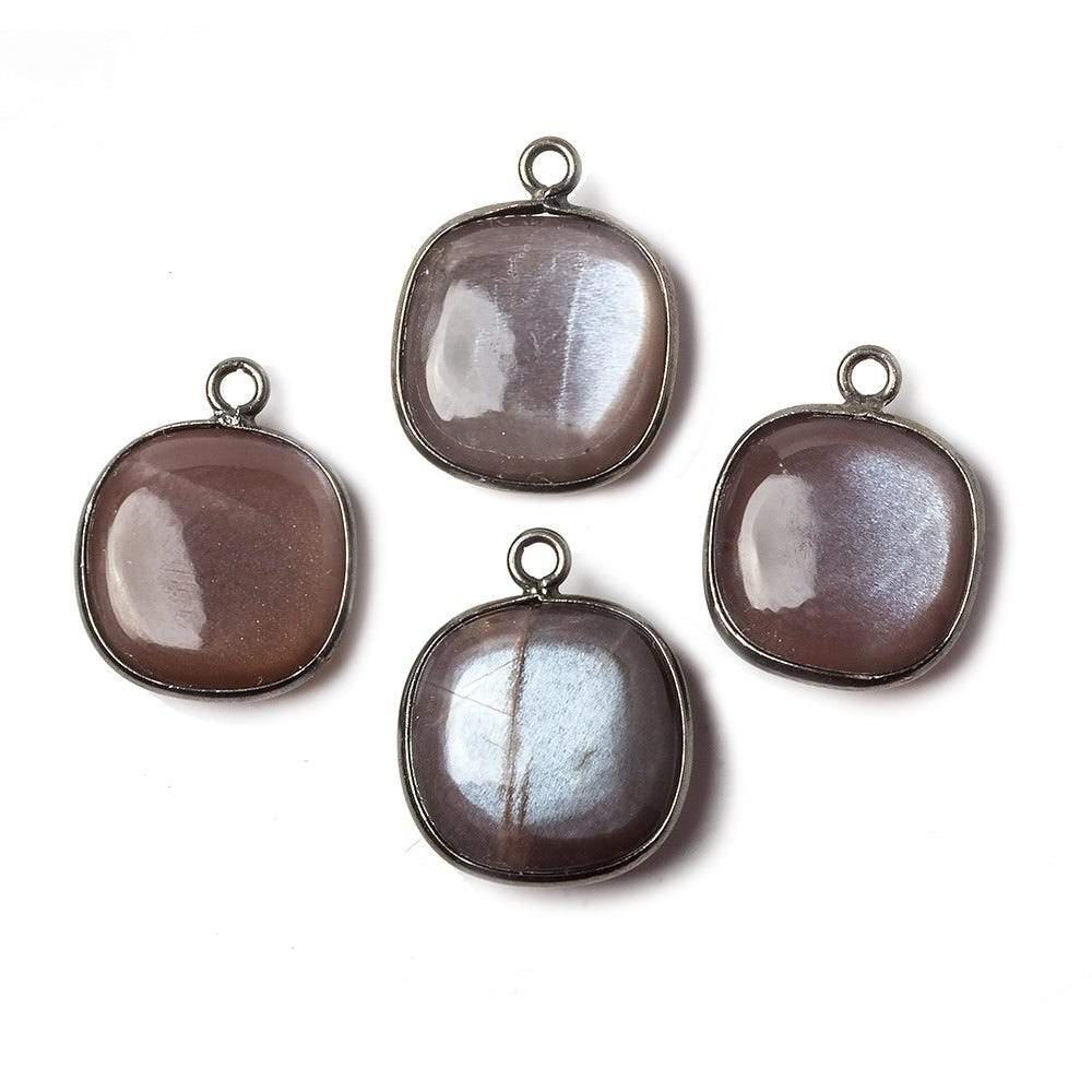 15mm Black Gold Bezel Chocolate Moonstone plain square pendant 1 bead
