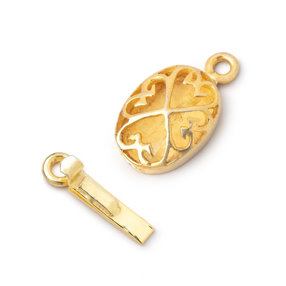 15x11mm 22kt Gold Plated Oval Box Clasp with Heart Design 1 piece
