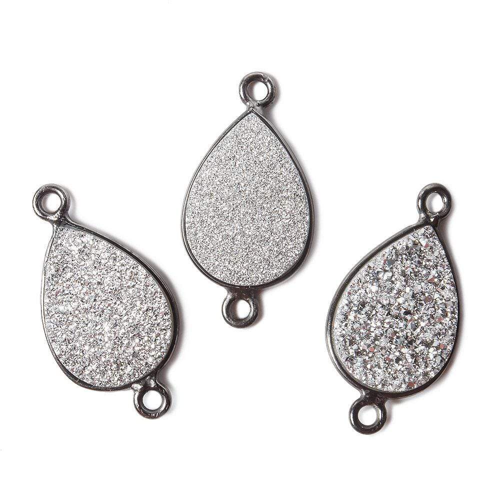 15x11mm Black Gold Bezel Metallic Silver Drusy Pear Connector 1 piece