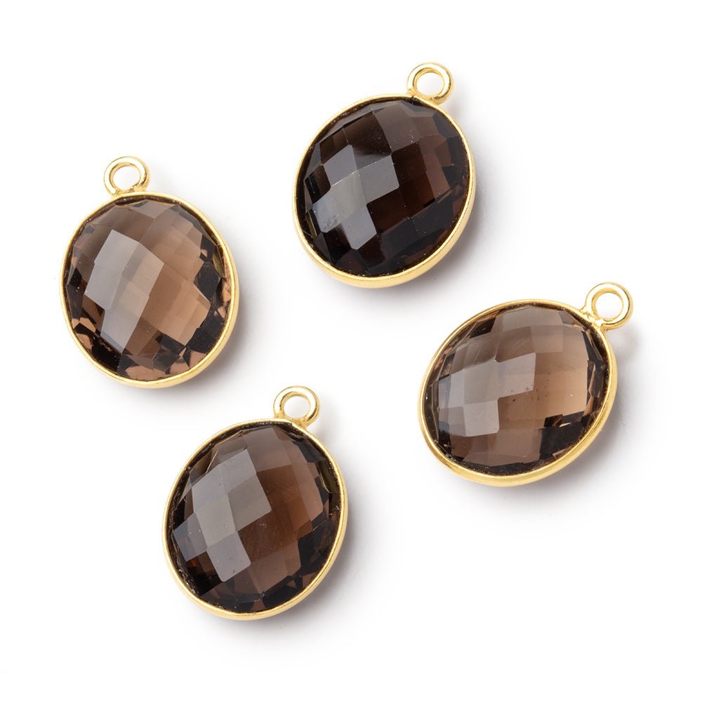 15x13mm Vermeil Bezel Smoky Quartz Faceted Oval Pendant 1 piece