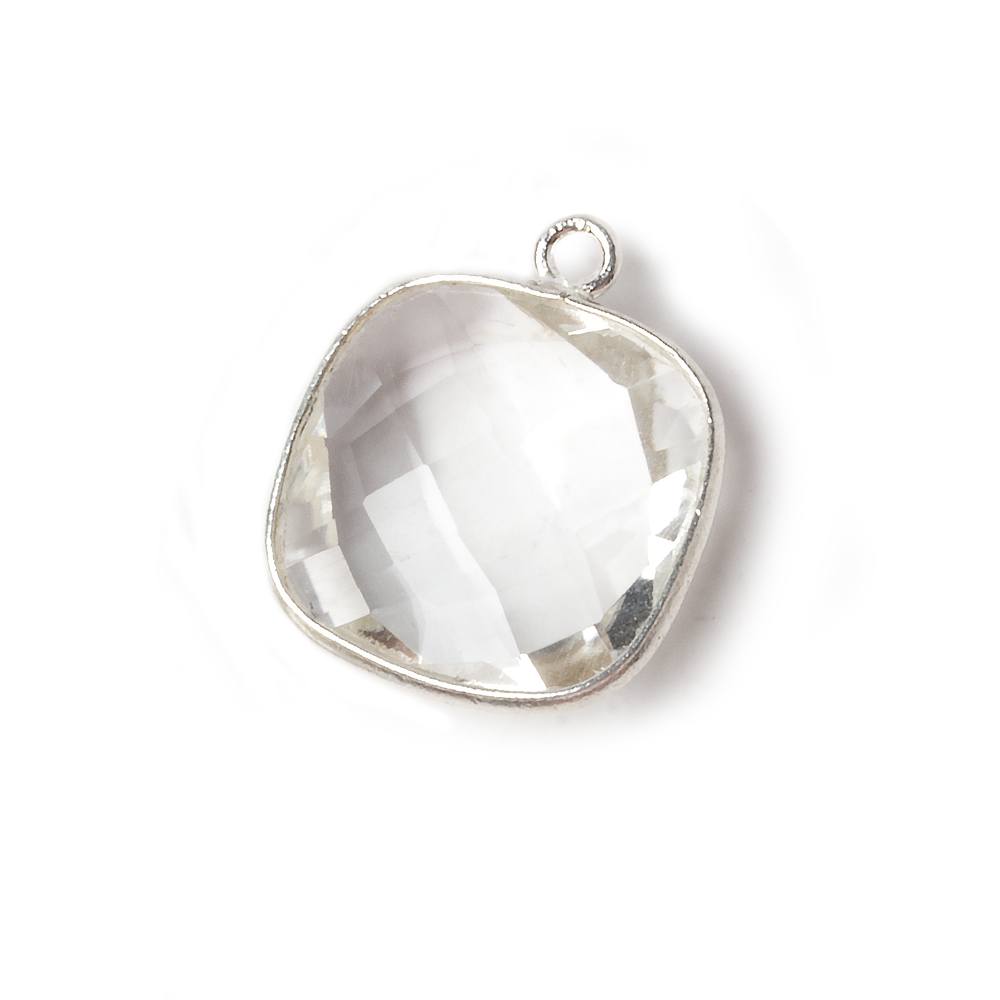 15x15mm Silver Bezeled Crystal Quartz faceted square Pendant 1 piece