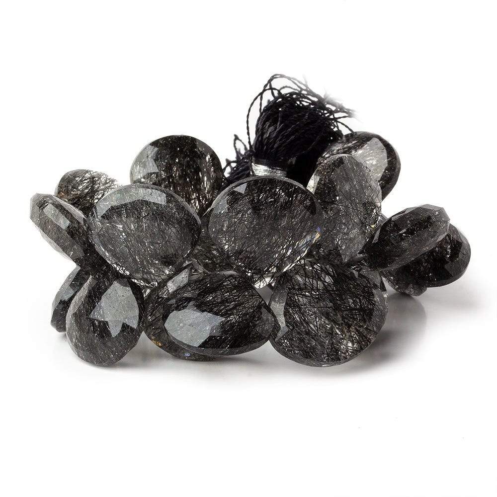 15x16-17x18mm Black Tourmalinated Quartz faceted hearts 6 inch 22 beads AAA