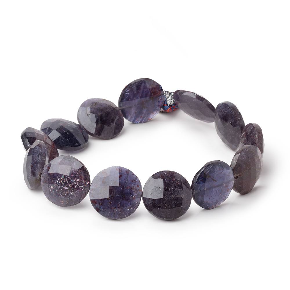 16-18mm Bloodshot Iolite-Sunstone Faceted Coin Beads 8.5 inch 12 pieces