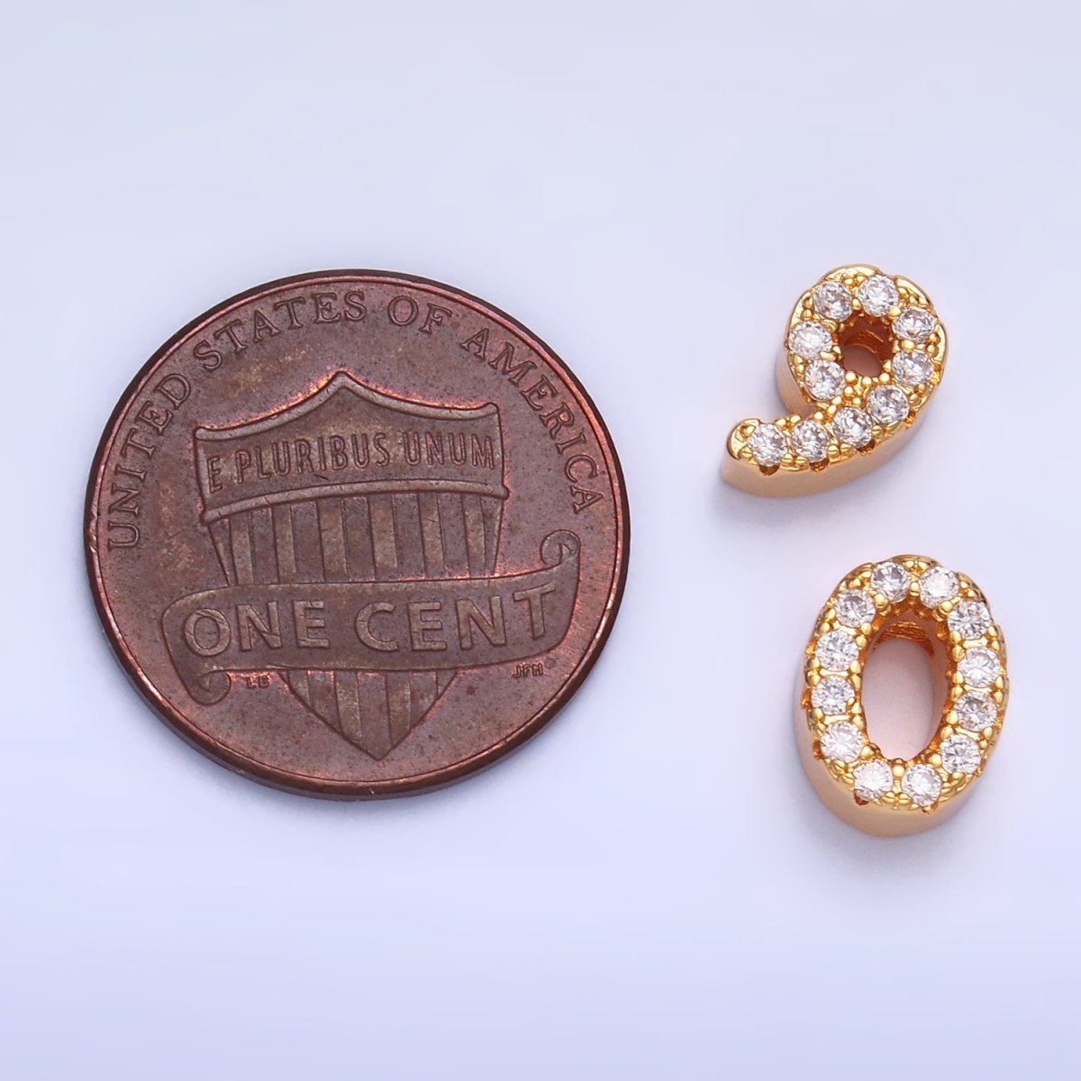16K Gold Filled Number 0 - 9 Micro Paved CZ Bead | B291 - B295