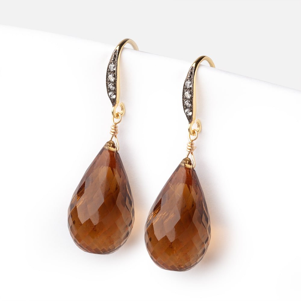 16mm CZ Two Tone Teardrop Ear Wire Set of 2 pieces