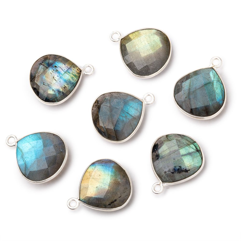 16mm Sterling Silver Bezel Labradorite Faceted Heart Pendant 1 Focal