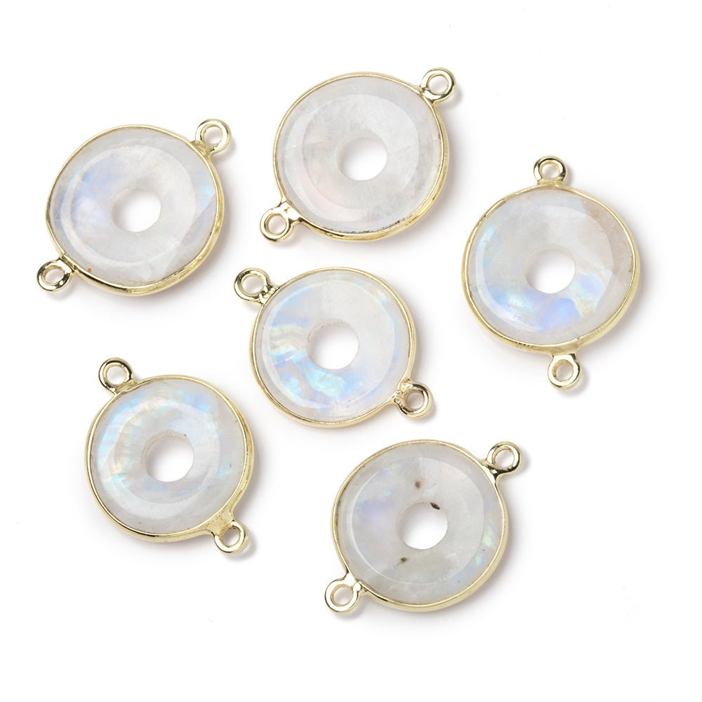16mm Vermeil Bezel Rainbow Moonstone Coin with Void Connector 1 piece