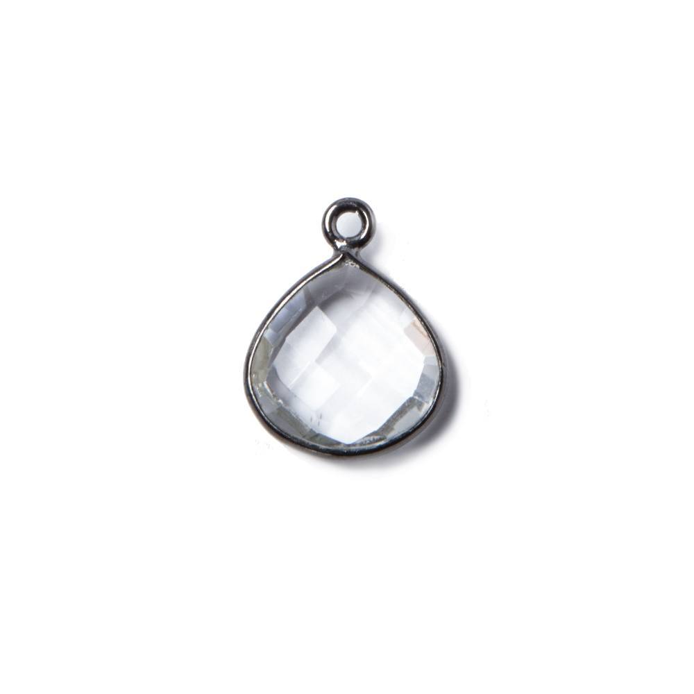 16x12mmOxidized Silver Bezeled Crystal Quartz faceted heart Pendant 1 piece