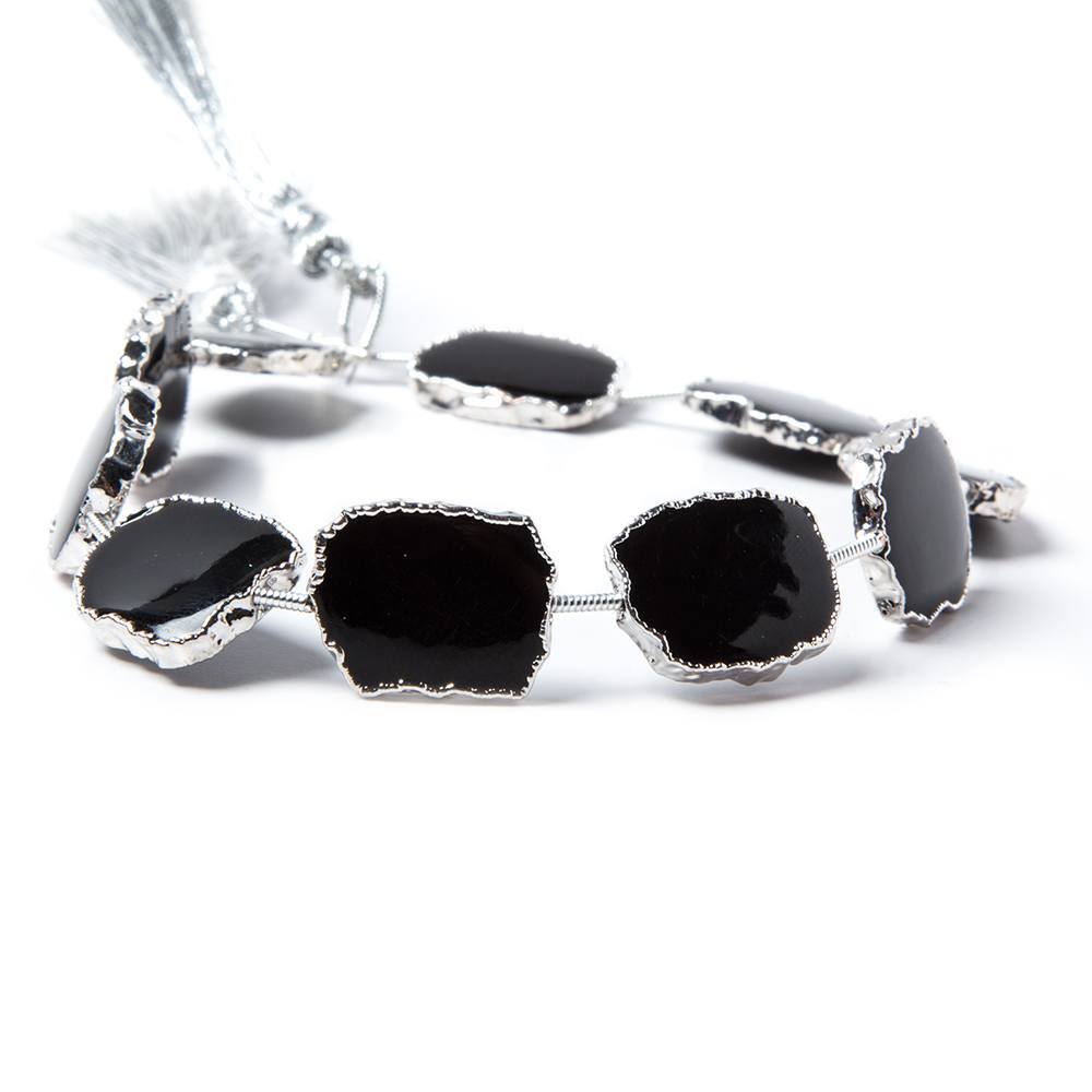 16x13mm Silver Leafed Black Chalcedony slice Strand 8 inch 10 pieces