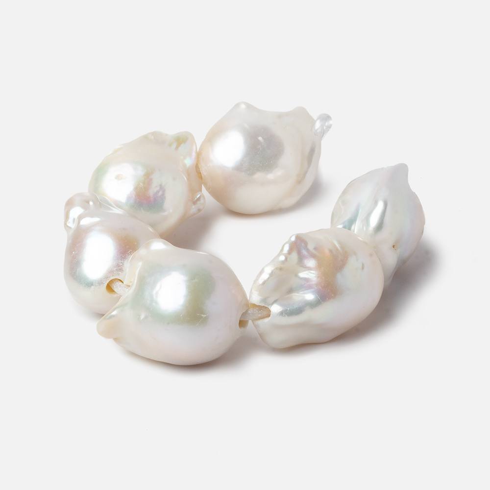 16x14-18x17mm White Ultra Baroque 2.5mm Large Hole Freshwater Pearls 4 inch 6 pieces
