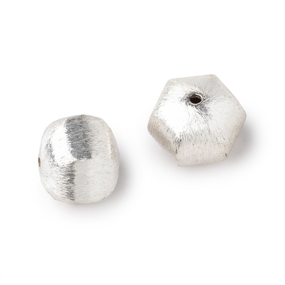 16x15mm Silver Plated Copper Brushed Hexagon Beads Set of 2 pieces