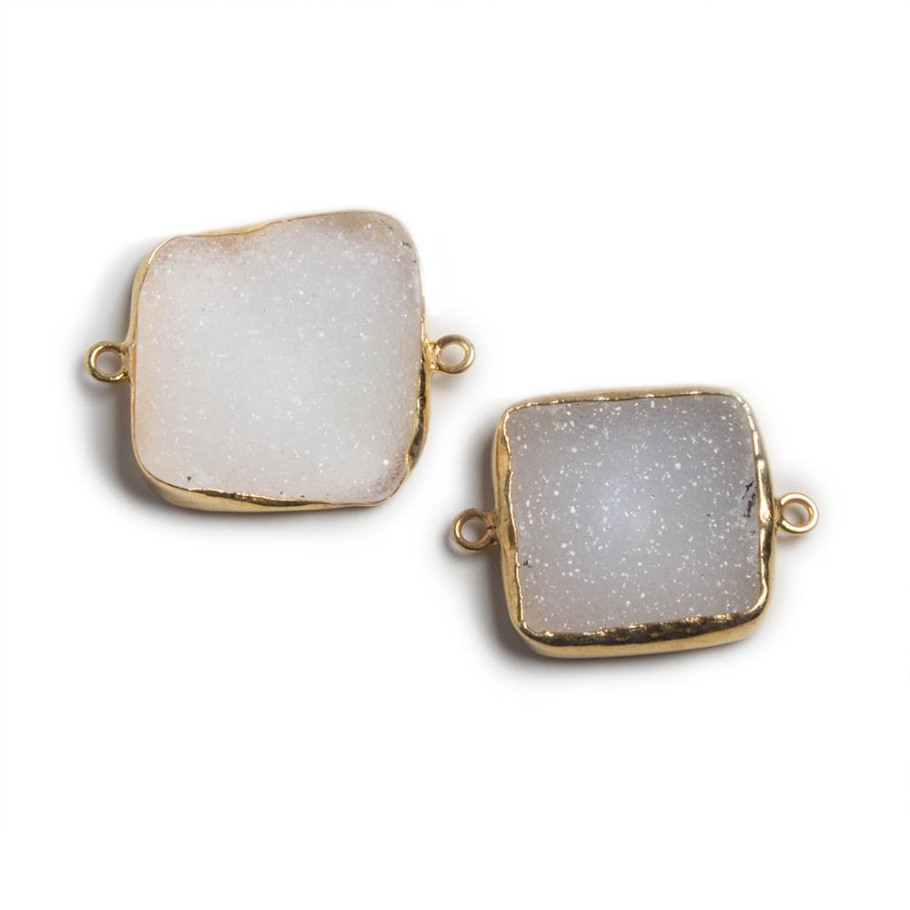 17-19mm Vermeil Bezeled Square White Drusy Focal Connector Set of 2