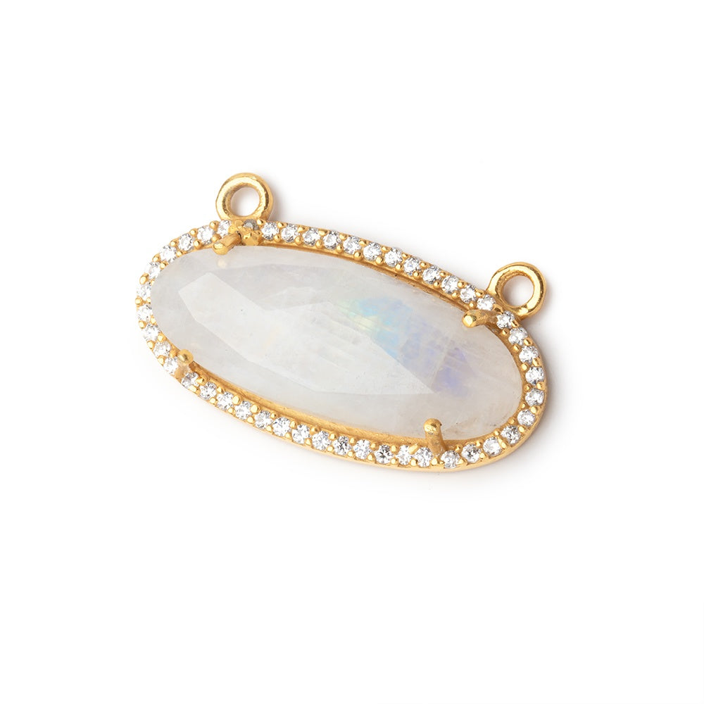 28x14mm Vermeil CZ Bezel Rainbow Moonstone Oval Connector 1 piece