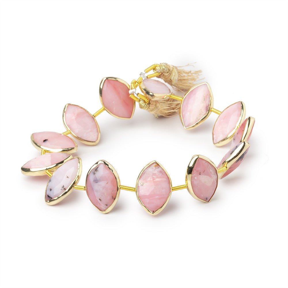 17x11mm Vermeil Bezel Pink Peruvian Opal Faceted Marquise Strand 12 Beads