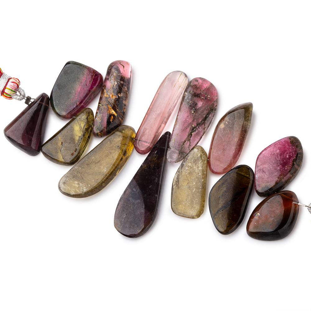 17x12-33x11mm Multi Color Tourmaline Plain Slice Beads 3.5 inch 13 pieces