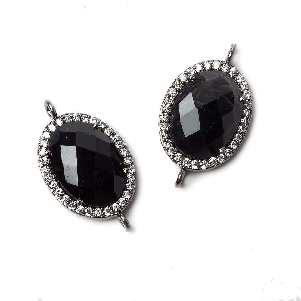 17x13mm Black Gold Bezeled CZ & Black Chalcedony Oval Connector 1 pc