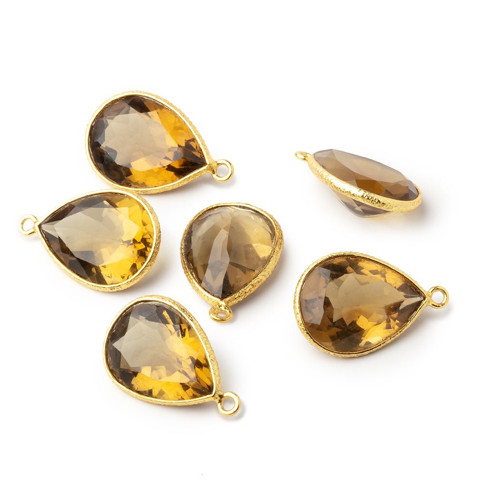 17x13mm Vermeil Bezel Whiskey Quartz Pavilion Faceted Pear Pendant 1 piece