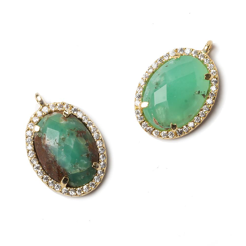 17x13mm Vermeil Bezeled CZ & Chrysoprase Oval Pendant 1 pc