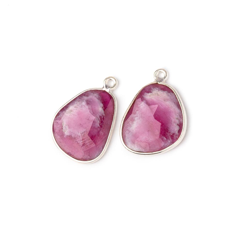 17x15mm .925 Silver Bezel Ruby Faceted Freeform Set of 2 Pendants