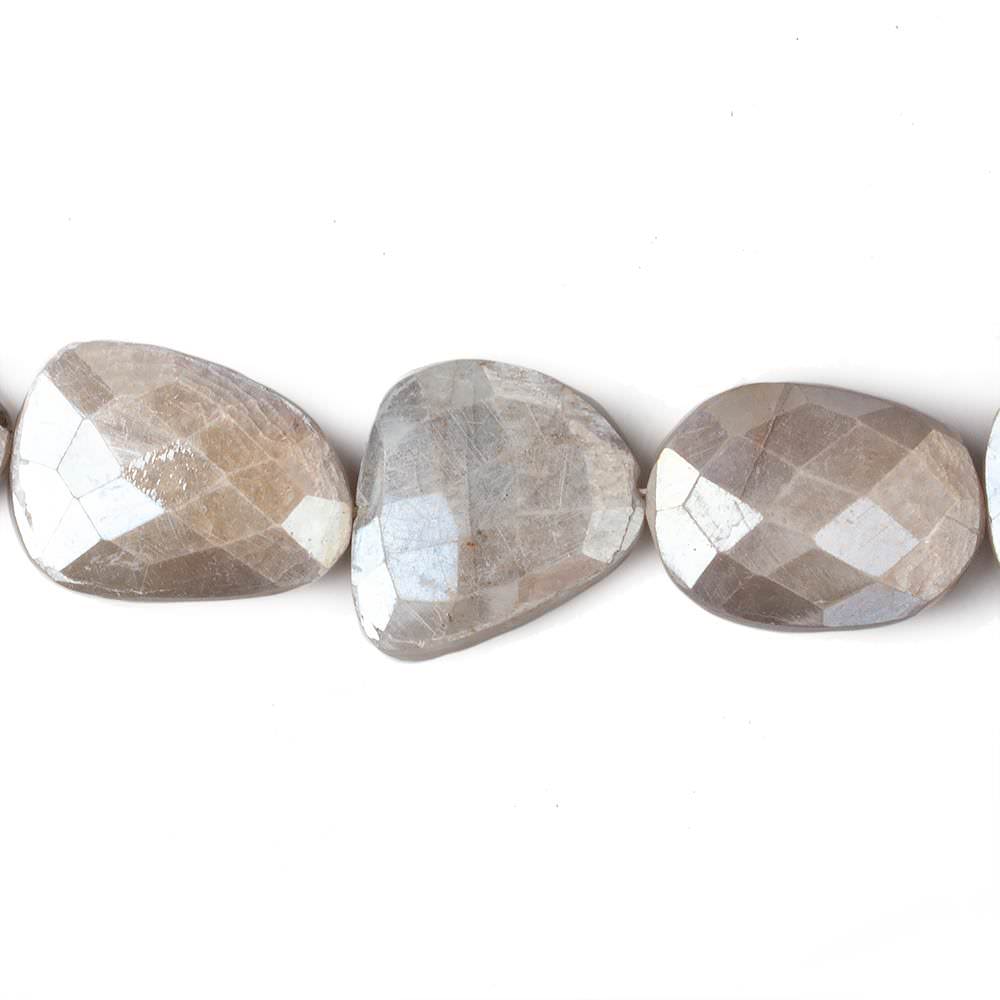 Mystic Platinum Grey Moonstone Faceted Flat Nuggets 13.5 inch 15 beads