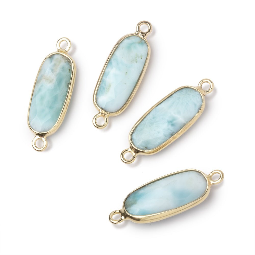 17x8mm Vermeil Bezel Larimar Elongated Oval Connector 1 piece
