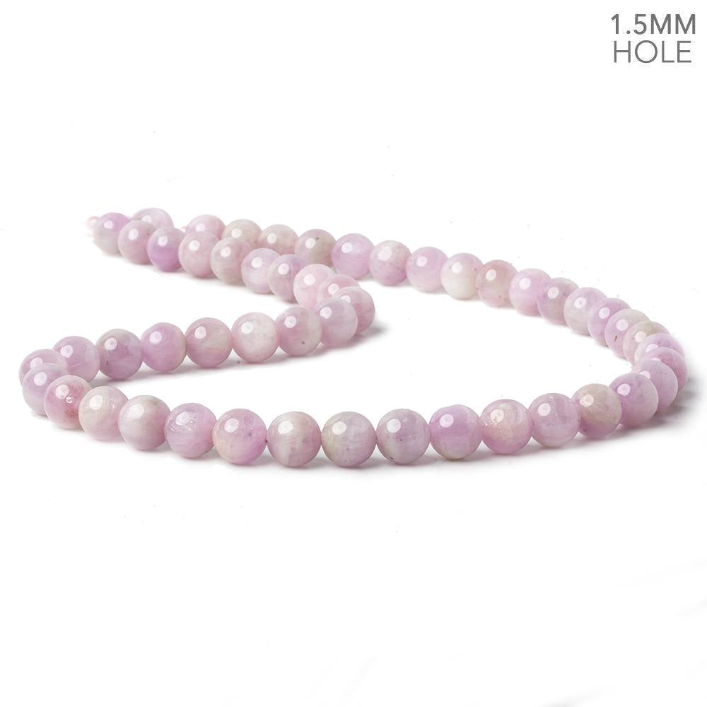 8mm Kunzite Plain Rounds 16 inch 51 beads 1.5mm Large Hole AA