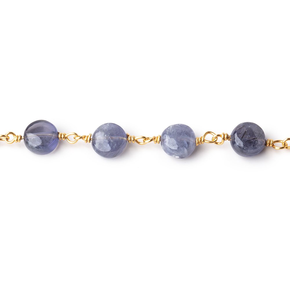 7mm Iolite plain coin Vermeil Chain by the foot