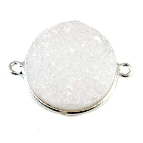 18mm Silver Bezeled Natural White Drusy Coin Connector Focal Bead