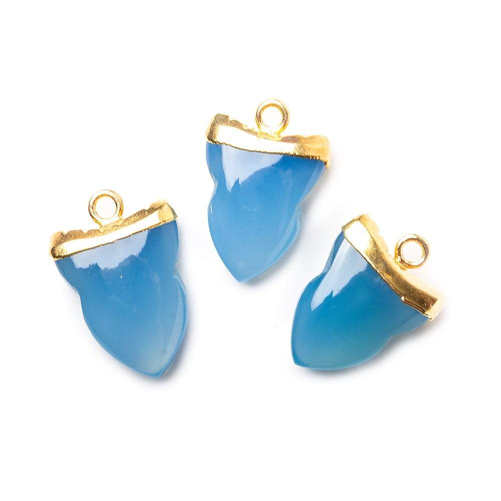 18x13mm Gold Leafed Royal Blue Chalcedony Shark Tooth Pendant 1 piece