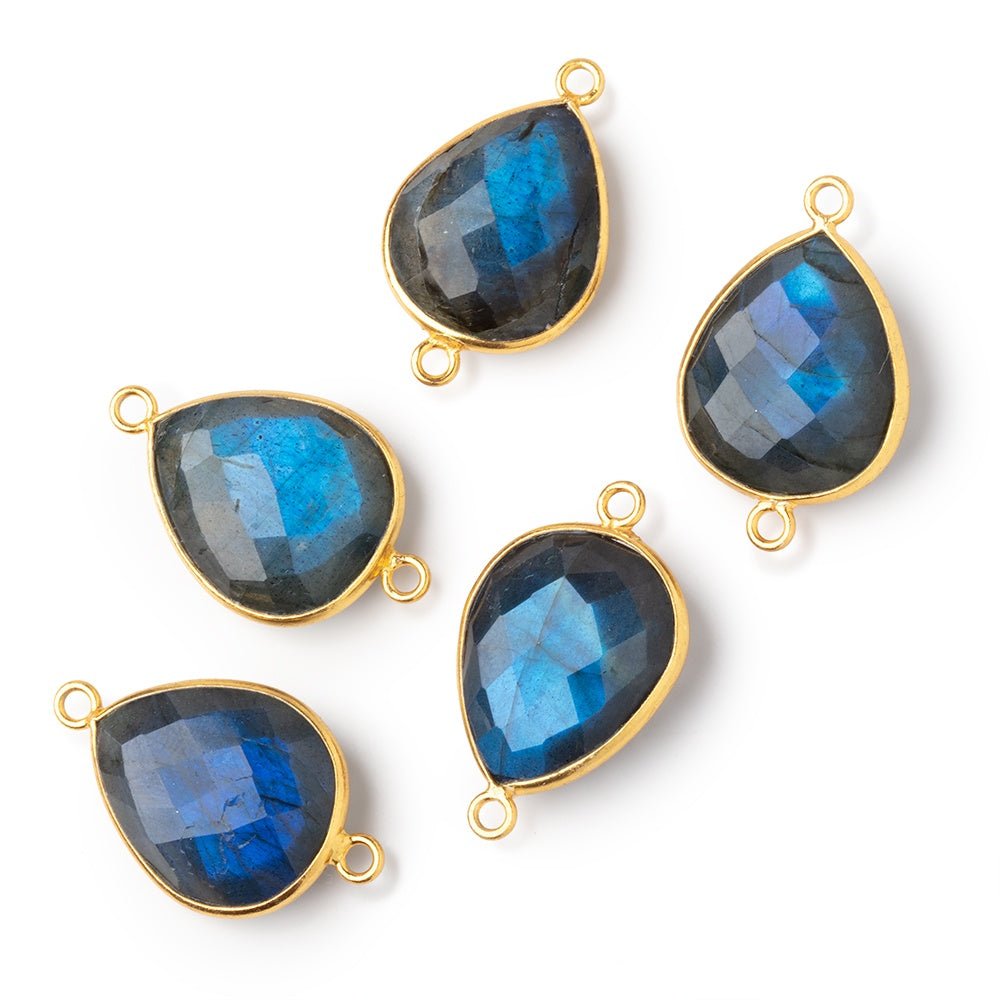 18x15mm Vermeil Bezel Blue Flash Labradorite Faceted Pear 1 Connector