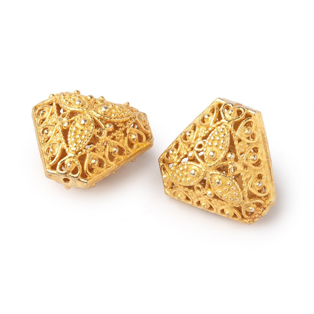 18x21mm 22kt Gold Plated Copper Filigree Triangle Beads Set of 2 pieces