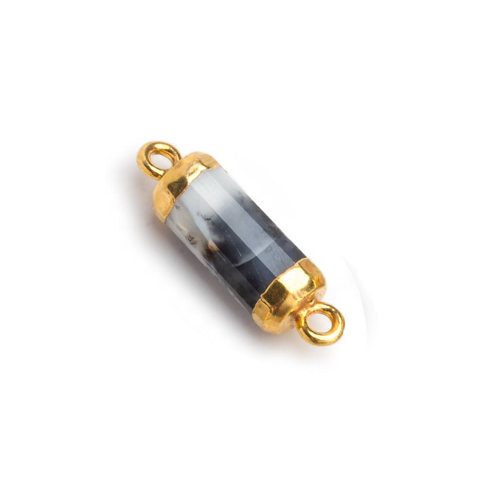 18x5mm Gold Leafed Dendritic Opal faceted barrel tube Connector 1 piece