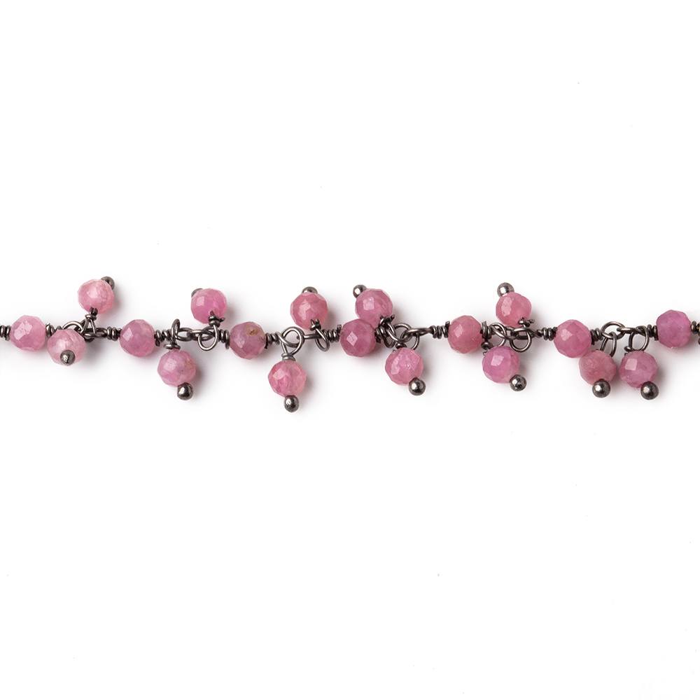 3mm Pink Tourmaline micro-faceted round Black Gold Dangling Chain by the foot