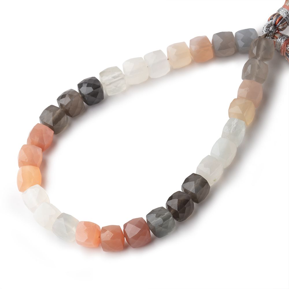 6-7mm Multi Color Moonstone Faceted Cubes 8 inches 28 Beads